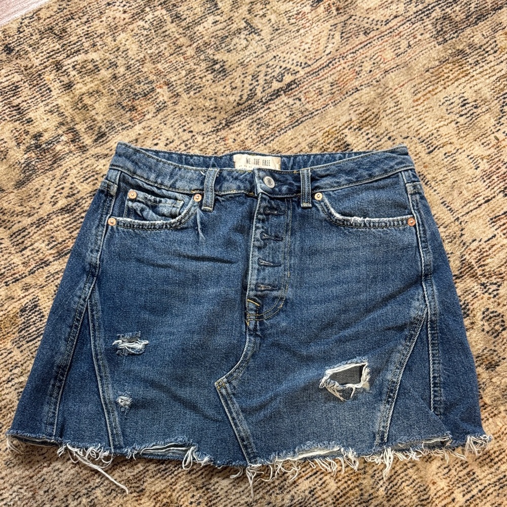 Blue Denim Distressed Skirt